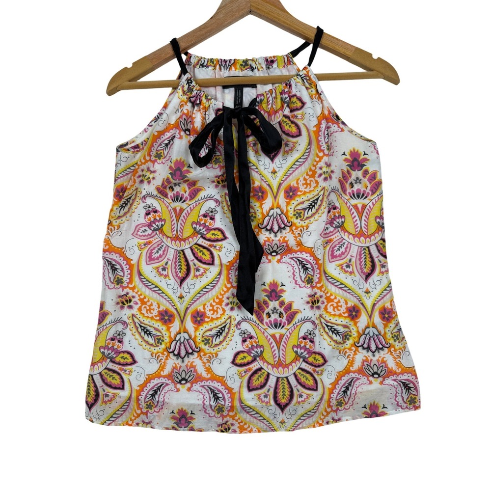 Buffalo David Bitton Top Womens Small White‎ Pink Paisley Silk Blend Blouse